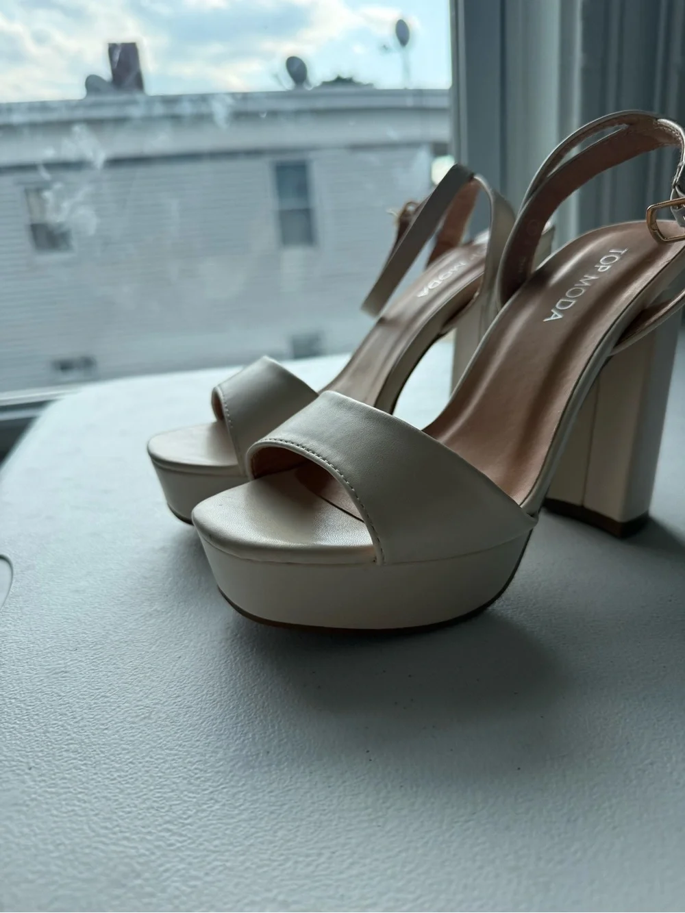 LOFT Moda Women's Cream Platform Slingback Block Heels
